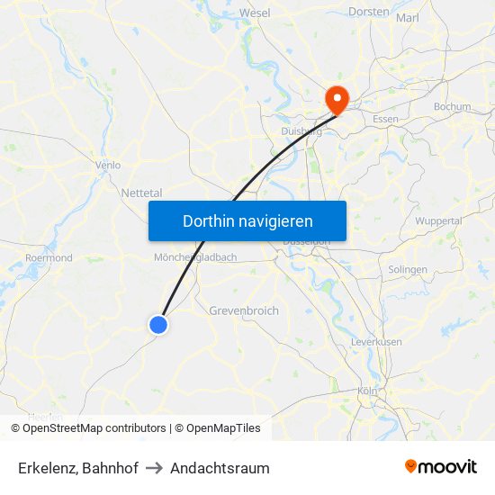 Erkelenz, Bahnhof to Andachtsraum map