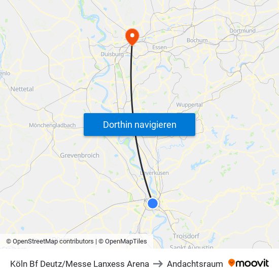 Köln Bf Deutz/Messe Lanxess Arena to Andachtsraum map