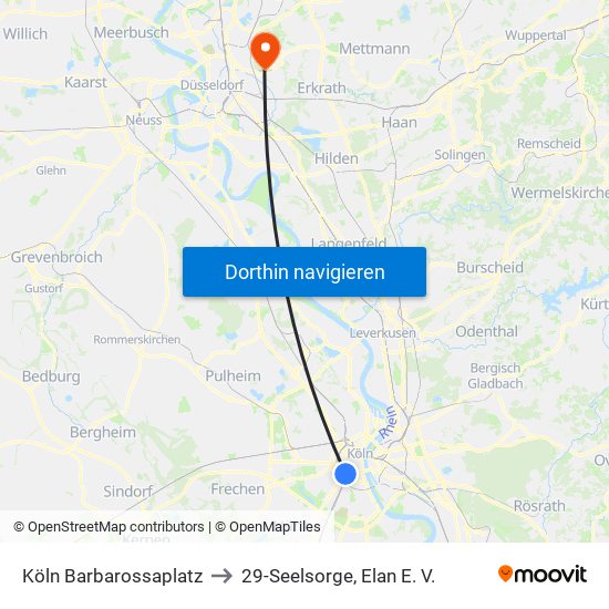 Köln Barbarossaplatz to 29-Seelsorge, Elan E. V. map