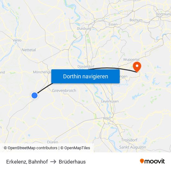 Erkelenz, Bahnhof to Brüderhaus map