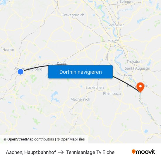 Aachen, Hauptbahnhof to Tennisanlage Tv Eiche map