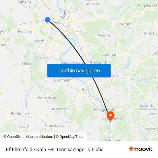 Bf Ehrenfeld - Köln to Tennisanlage Tv Eiche map