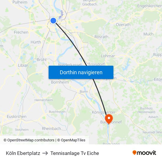 Köln Ebertplatz to Tennisanlage Tv Eiche map