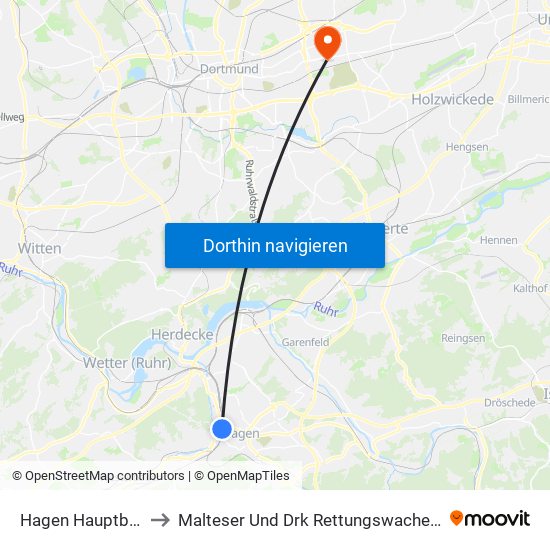 Hagen Hauptbahnhof to Malteser Und Drk Rettungswache 13 - Brackel map