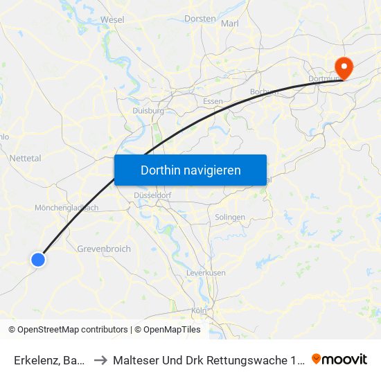 Erkelenz, Bahnhof to Malteser Und Drk Rettungswache 13 - Brackel map