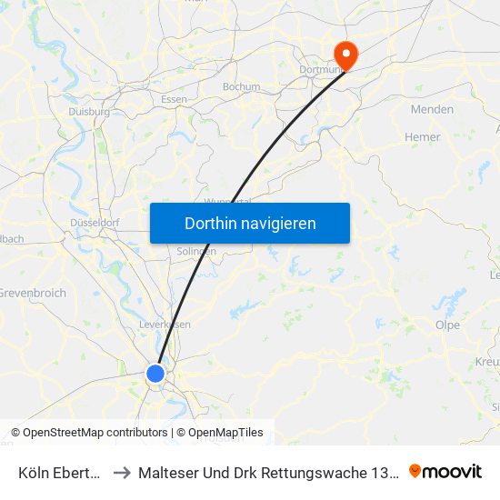 Köln Ebertplatz to Malteser Und Drk Rettungswache 13 - Brackel map