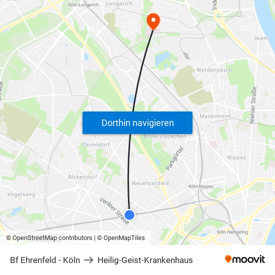 Bf Ehrenfeld - Köln to Heilig-Geist-Krankenhaus map