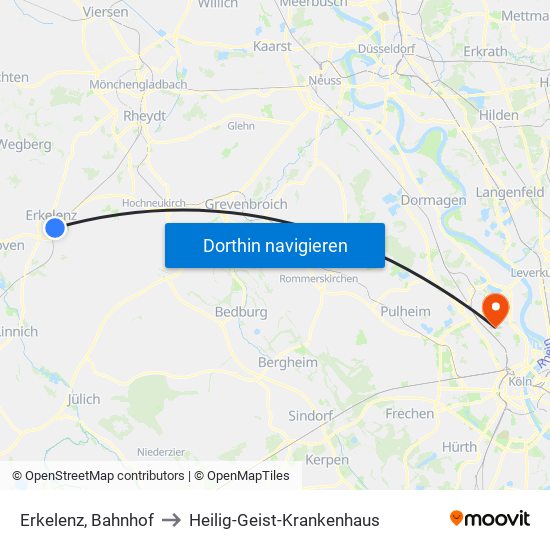 Erkelenz, Bahnhof to Heilig-Geist-Krankenhaus map