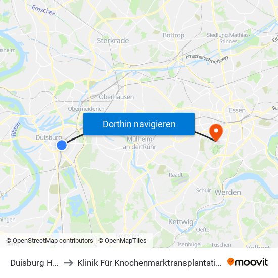Duisburg Hbf to Klinik Für Knochenmarktransplantation map
