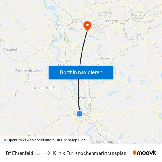 Bf Ehrenfeld - Köln to Klinik Für Knochenmarktransplantation map