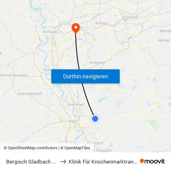 Bergisch Gladbach Bensberg to Klinik Für Knochenmarktransplantation map