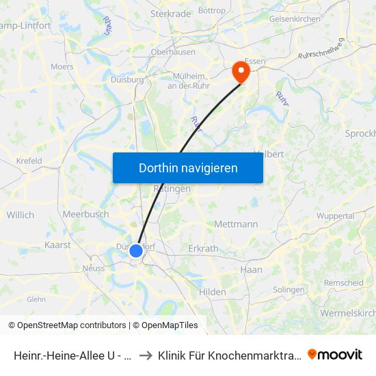 Heinr.-Heine-Allee U - Düsseldorf to Klinik Für Knochenmarktransplantation map