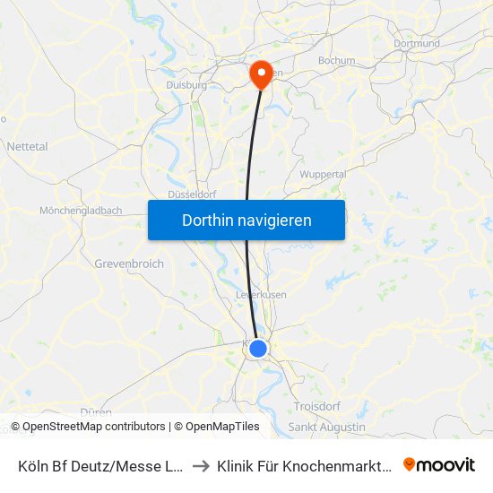 Köln Bf Deutz/Messe Lanxess Arena to Klinik Für Knochenmarktransplantation map