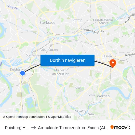 Duisburg Hbf to Ambulante Tumorzentrum Essen (Atz) map
