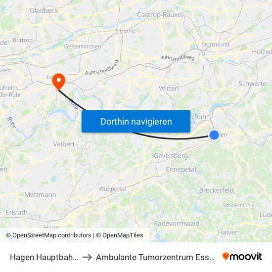Hagen Hauptbahnhof to Ambulante Tumorzentrum Essen (Atz) map