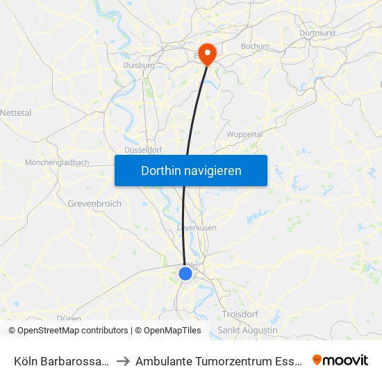 Köln Barbarossaplatz to Ambulante Tumorzentrum Essen (Atz) map