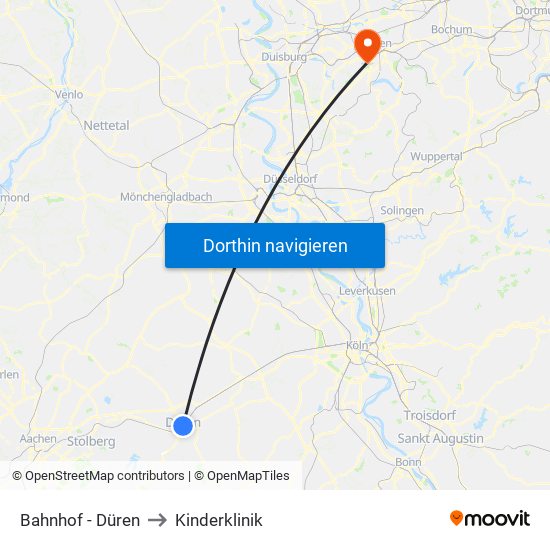 Bahnhof - Düren to Kinderklinik map