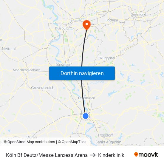 Köln Bf Deutz/Messe Lanxess Arena to Kinderklinik map