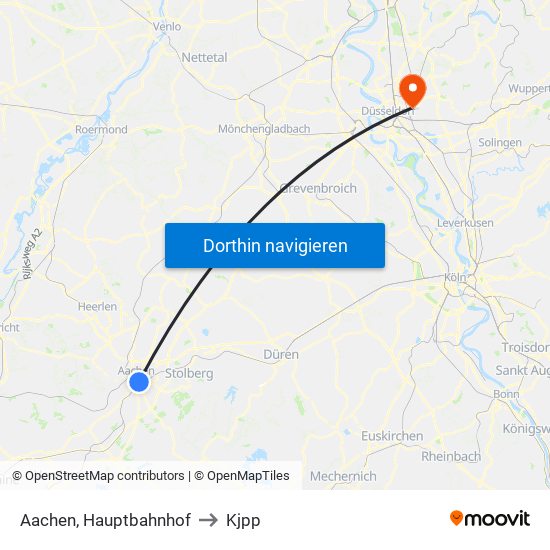 Aachen, Hauptbahnhof to Kjpp map