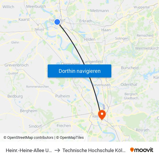 Heinr.-Heine-Allee U - Düsseldorf to Technische Hochschule Köln (Campus Deutz) map