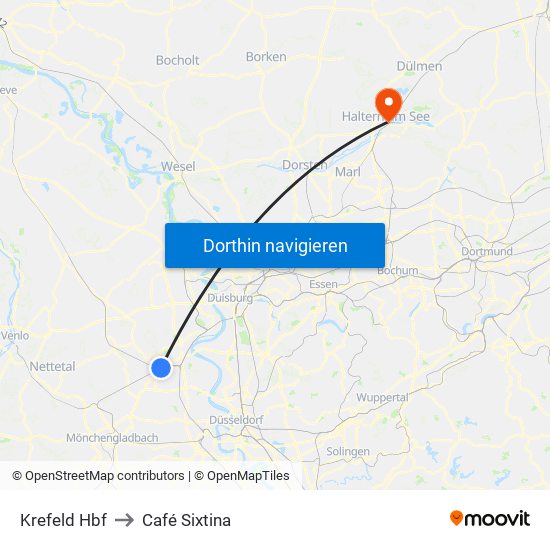 Krefeld Hbf to Café Sixtina map