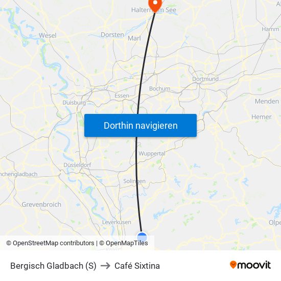 Bergisch Gladbach (S) to Café Sixtina map