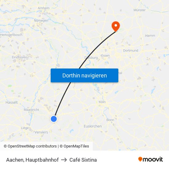 Aachen, Hauptbahnhof to Café Sixtina map