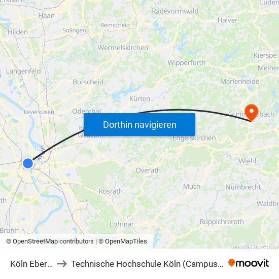 Köln Ebertplatz to Technische Hochschule Köln (Campus Gummersbach) map