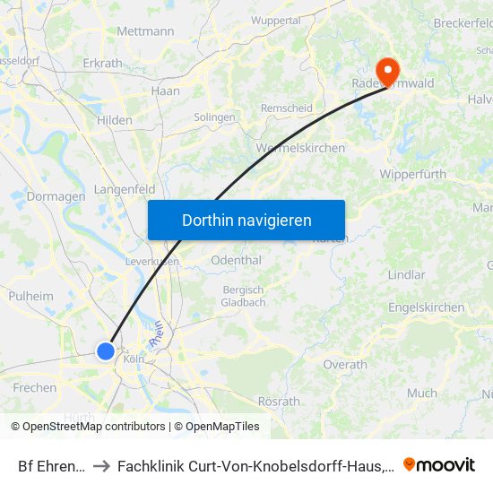 Bf Ehrenfeld - Köln to Fachklinik Curt-Von-Knobelsdorff-Haus, Blaues Kreuz Diakoniewerk Mgmbh map