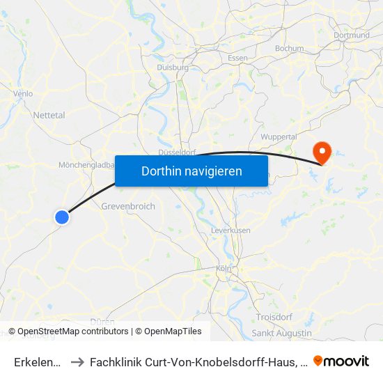 Erkelenz, Bahnhof to Fachklinik Curt-Von-Knobelsdorff-Haus, Blaues Kreuz Diakoniewerk Mgmbh map