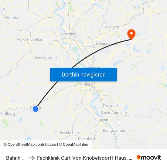 Bahnhof - Düren to Fachklinik Curt-Von-Knobelsdorff-Haus, Blaues Kreuz Diakoniewerk Mgmbh map