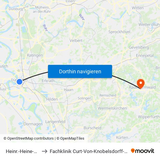 Heinr.-Heine-Allee U - Düsseldorf to Fachklinik Curt-Von-Knobelsdorff-Haus, Blaues Kreuz Diakoniewerk Mgmbh map