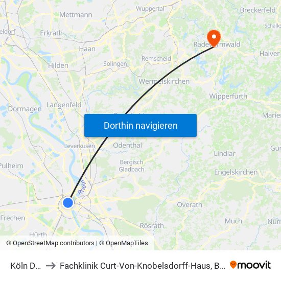 Köln Dom/Hbf to Fachklinik Curt-Von-Knobelsdorff-Haus, Blaues Kreuz Diakoniewerk Mgmbh map