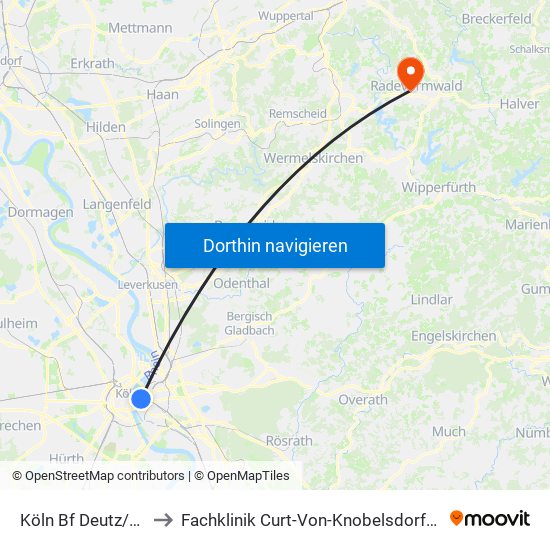 Köln Bf Deutz/Messe Lanxess Arena to Fachklinik Curt-Von-Knobelsdorff-Haus, Blaues Kreuz Diakoniewerk Mgmbh map