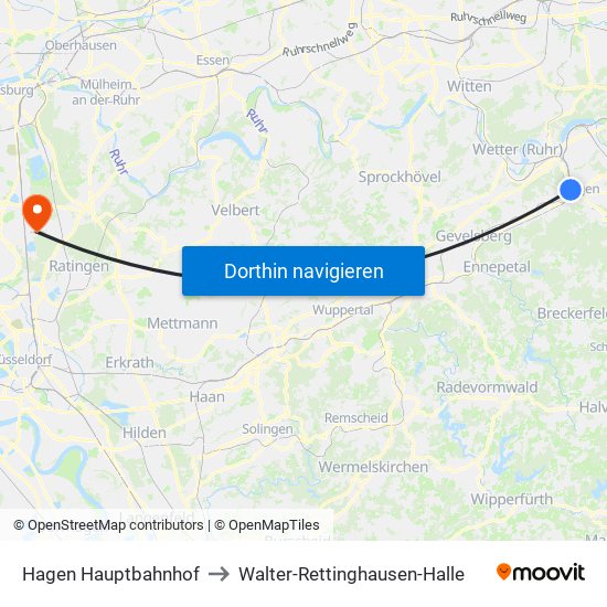 Hagen Hauptbahnhof to Walter-Rettinghausen-Halle map