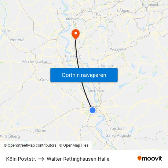 Köln Poststr. to Walter-Rettinghausen-Halle map