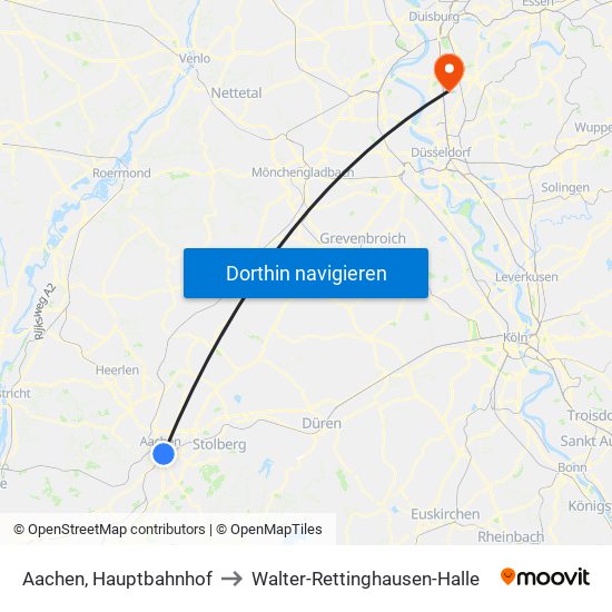 Aachen, Hauptbahnhof to Walter-Rettinghausen-Halle map