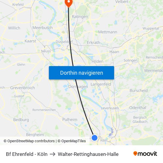 Bf Ehrenfeld - Köln to Walter-Rettinghausen-Halle map