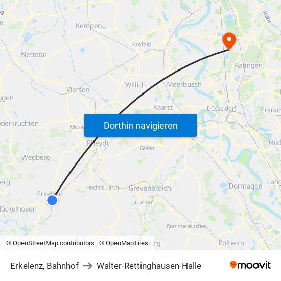 Erkelenz, Bahnhof to Walter-Rettinghausen-Halle map