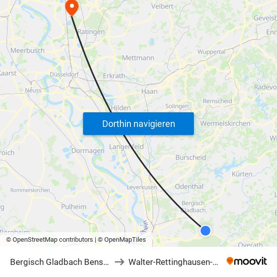 Bergisch Gladbach Bensberg to Walter-Rettinghausen-Halle map