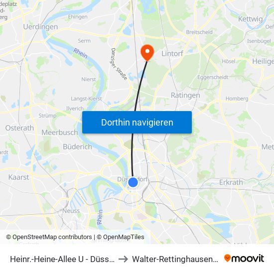 Heinr.-Heine-Allee U - Düsseldorf to Walter-Rettinghausen-Halle map