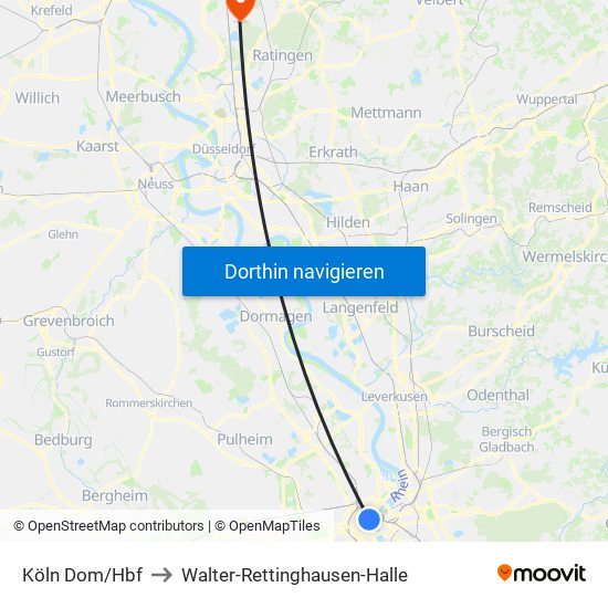 Köln Dom/Hbf to Walter-Rettinghausen-Halle map