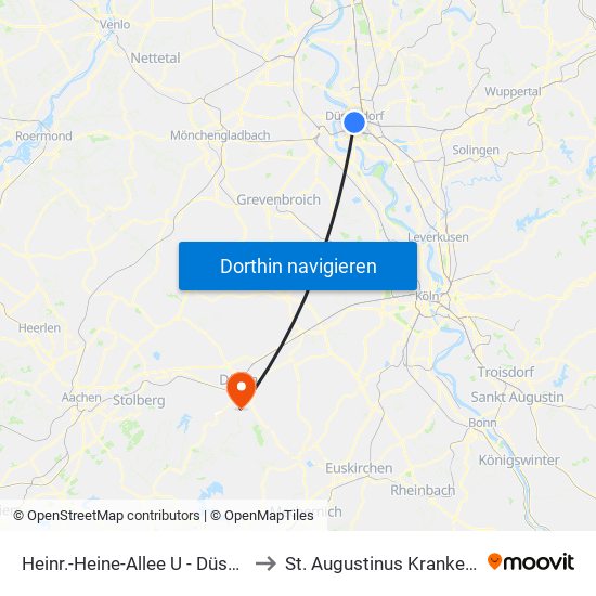 Heinr.-Heine-Allee U - Düsseldorf to St. Augustinus Krankenhaus map