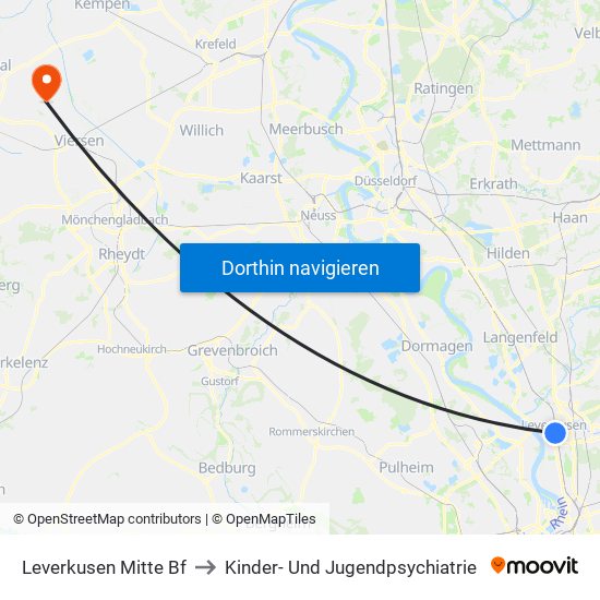 Leverkusen Mitte Bf to Kinder- Und Jugendpsychiatrie map