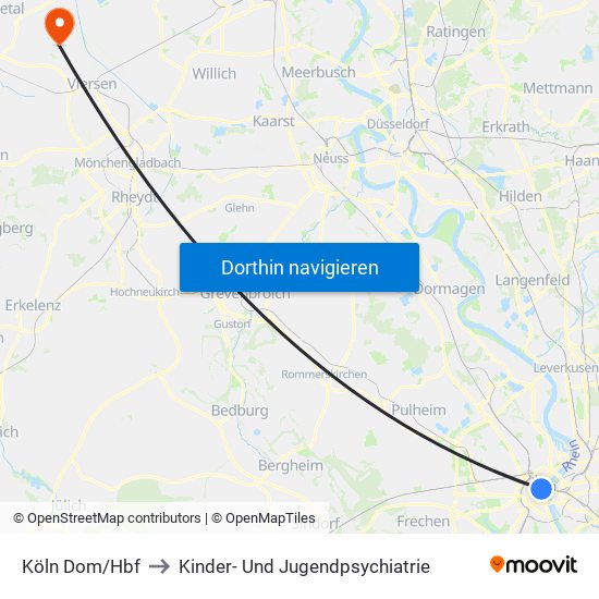 Köln Dom/Hbf to Kinder- Und Jugendpsychiatrie map