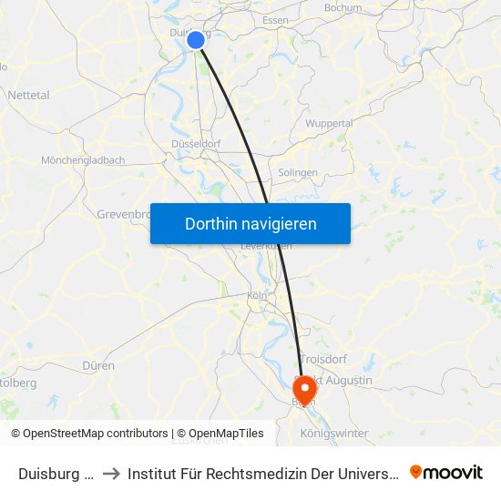 Duisburg Hbf to Institut Für Rechtsmedizin Der Universität Bonn map