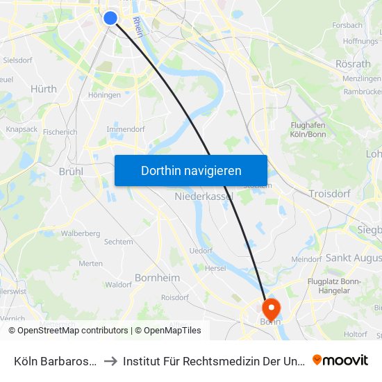 Köln Barbarossaplatz to Institut Für Rechtsmedizin Der Universität Bonn map