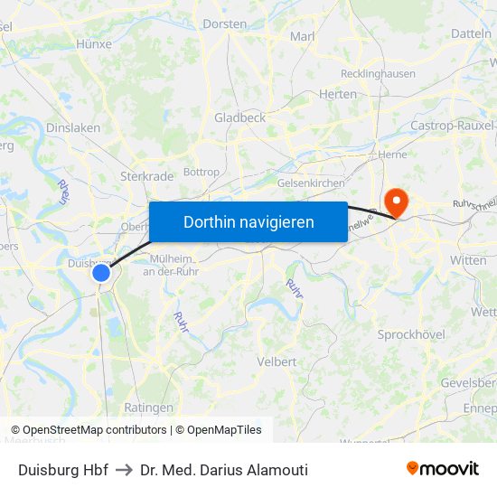 Duisburg Hbf to Dr. Med. Darius Alamouti map