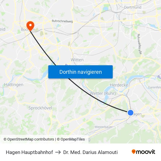 Hagen Hauptbahnhof to Dr. Med. Darius Alamouti map