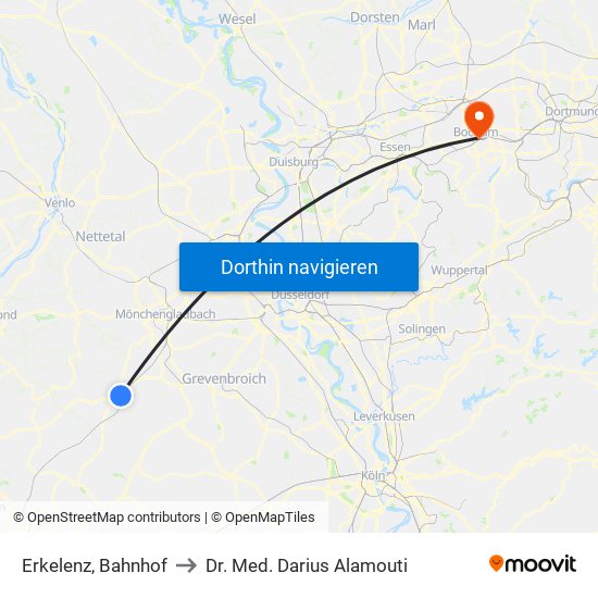 Erkelenz, Bahnhof to Dr. Med. Darius Alamouti map